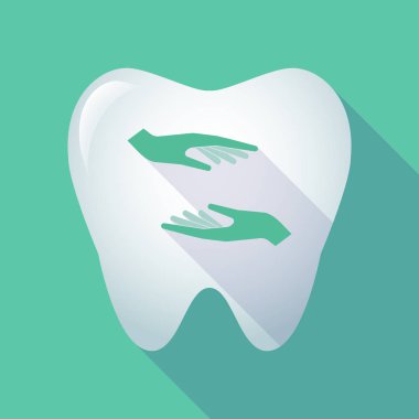 Uzun gölge diş iki el veren ve alma veya prote