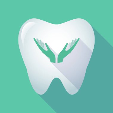 Uzun gölge diş iki elle sunan