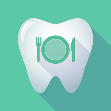 Uzun gölge diş bir tabak, bıçak ve çatal simgesi