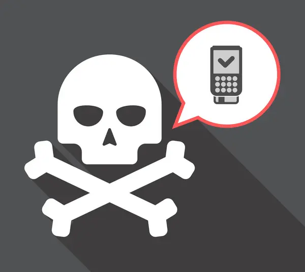 Calavera de sombra larga con un icono de datáfono — Archivo Imágenes Vectoriales