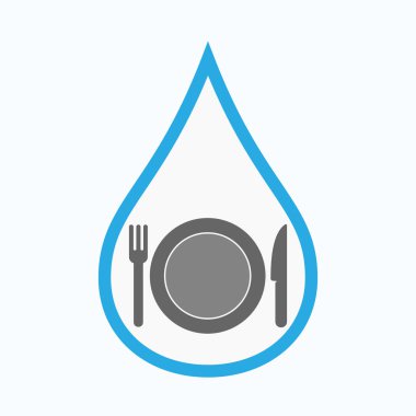 Bir tabak, bıçak ve çatal simgesi ile izole su damlası