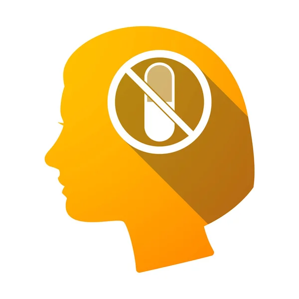 Isolated female head with  a pill  in a not allowed signal — Stock Vector