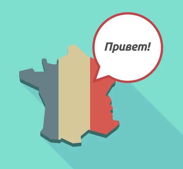 Long shadow Francia mapa con el texto Hello in the Russian langu — Vector de stock