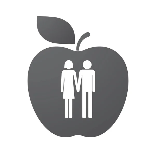 Fruta de maçã isolada com pictograma de casal heterossexual —  Vetores de Stock