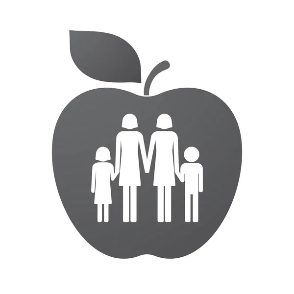 Fruta de maçã isolada com um pictograma de família de pais lésbicas —  Vetores de Stock