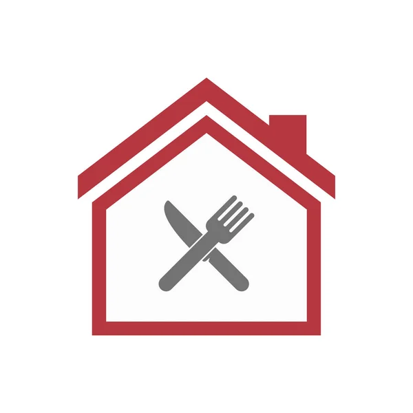 Isolated house with a knife and a fork — Stock Vector