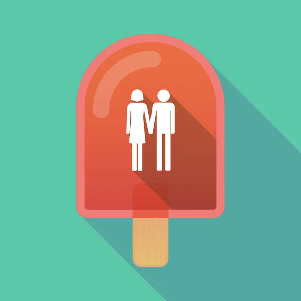 Long shadow ice cream with a heterosexual couple pictogram — Stock Vector
