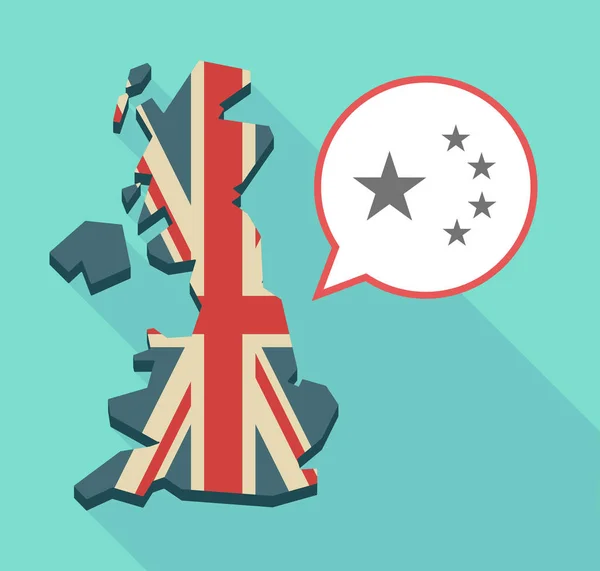 Larga sombra mapa del Reino Unido con el símbolo de la bandera de China de cinco estrellas — Vector de stock