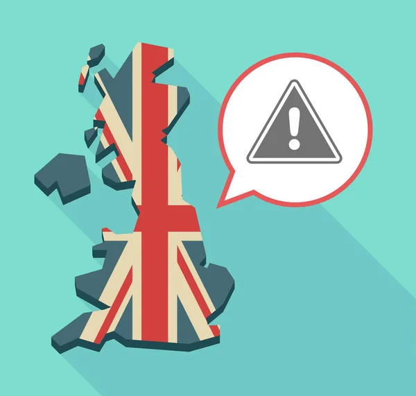 Longa sombra mapa do Reino Unido com um sinal de aviso — Vetor de Stock