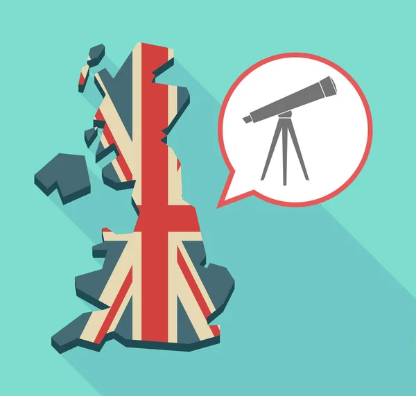 Larga sombra Mapa del Reino Unido con un telescopio — Vector de stock