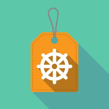 Uzun gölge ürün etiketi dharma çakra işaretiyle