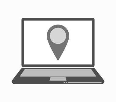 Bir harita işareti ile izole hat sanat dizüstü bilgisayar