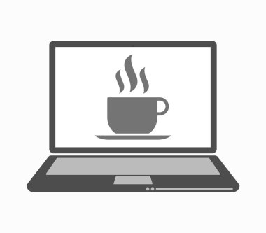 Bir fincan kahve ile izole hat sanat dizüstü bilgisayar