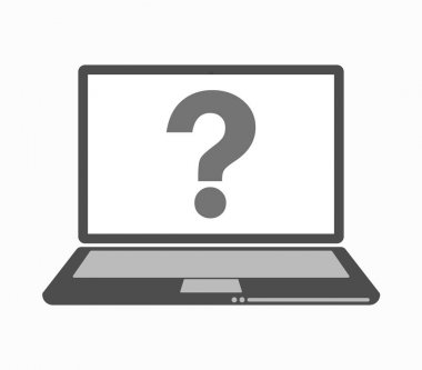 Bir soru işareti ile izole hat sanat dizüstü bilgisayar