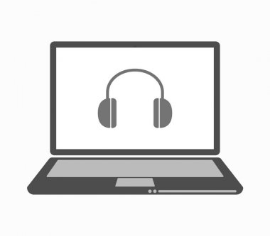 Bir kulaklık ile izole hat sanat dizüstü bilgisayar