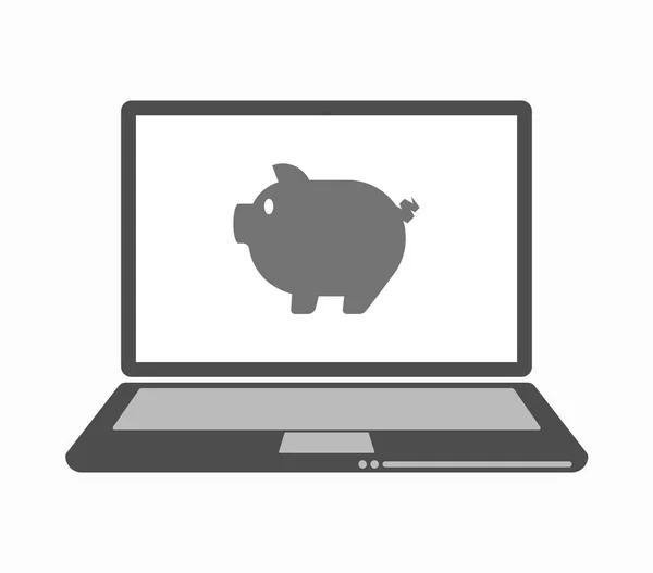 Geïsoleerde lijn kunst laptop met een varken — Stockvector