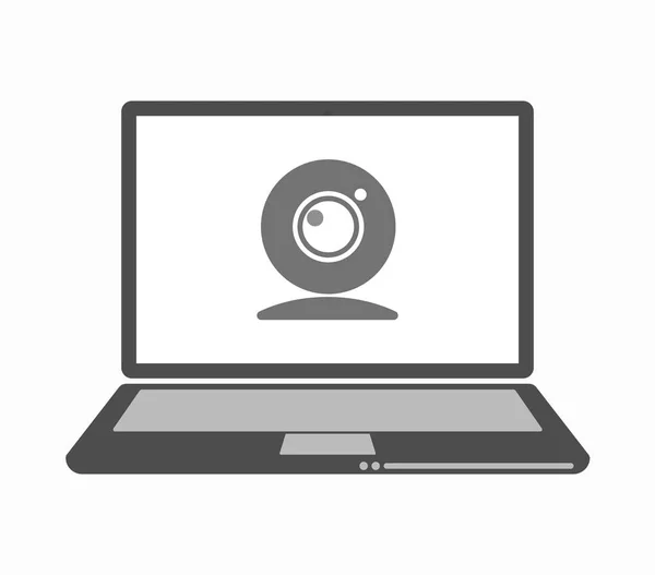 Computer portatile isolato line art con web cam — Vettoriale Stock
