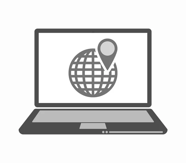 Laptop de arte linha isolada com um globo mundial — Vetor de Stock