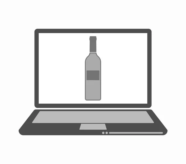 Isolierte Linie Kunst Laptop mit einer Flasche Wein — Stockvektor