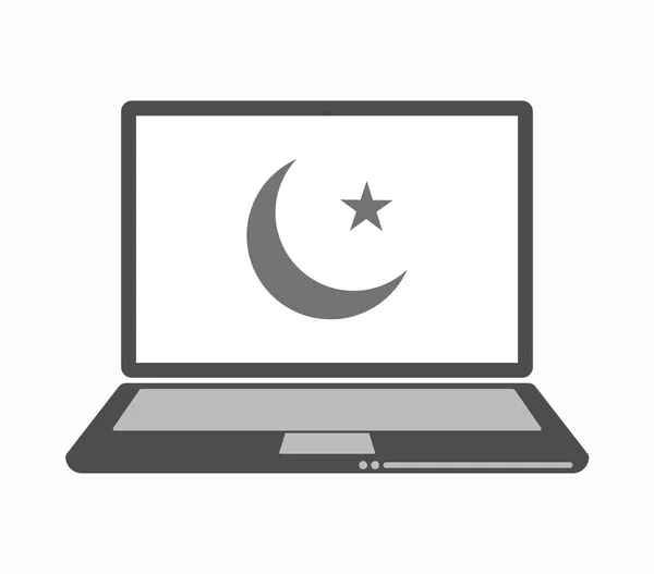 Απομονωμένη γραμμή τέχνης laptop με ένα σύμβολο του Ισλάμ — Διανυσματικό Αρχείο