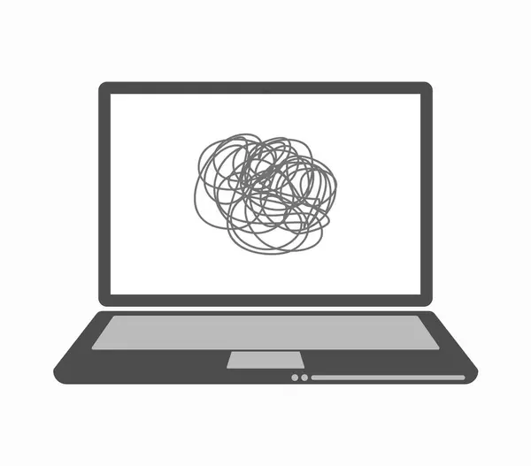 Computer portatile isolato line art con uno scarabocchio — Vettoriale Stock
