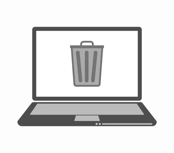 Laptop de arte linha isolada com uma lata de lixo — Vetor de Stock