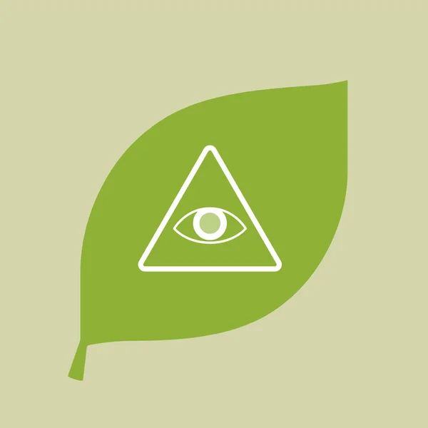Иконка векторного зеленого листа с всевидящим глазом — стоковый вектор