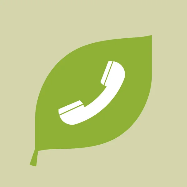 Icône feuille verte vectorielle avec un téléphone — Image vectorielle