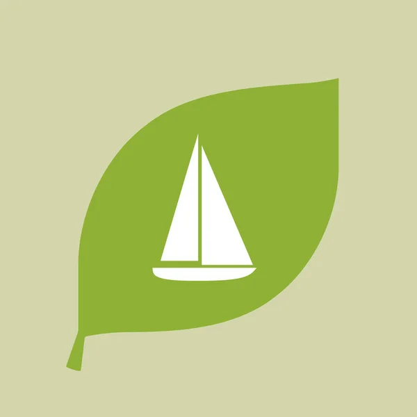 矢量绿叶图标与一艘船 — 图库矢量图片