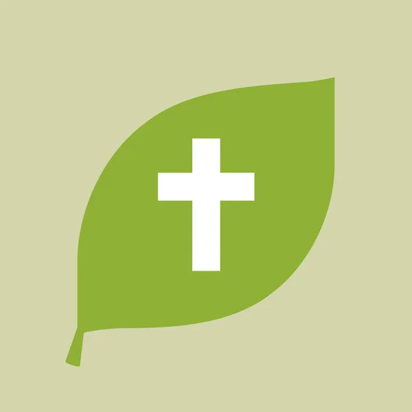 Векторно-зеленый лист с христианским крестом — стоковый вектор