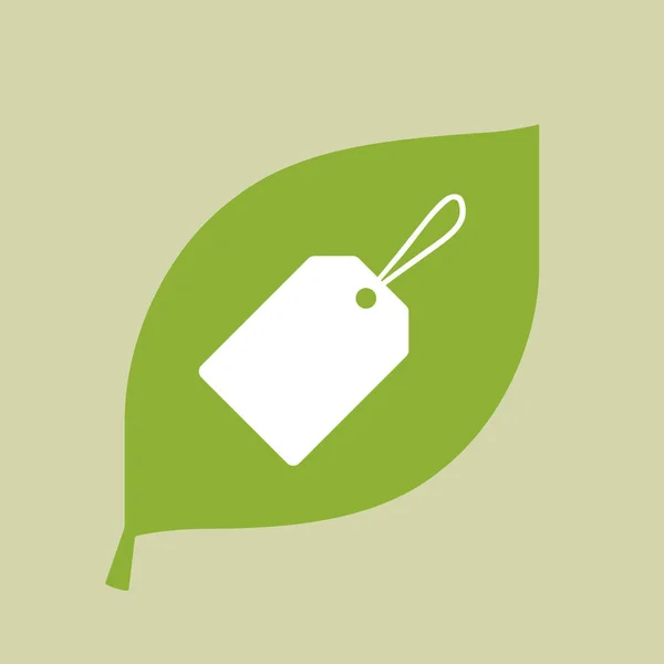 Vector icono de hoja verde con una etiqueta — Vector de stock