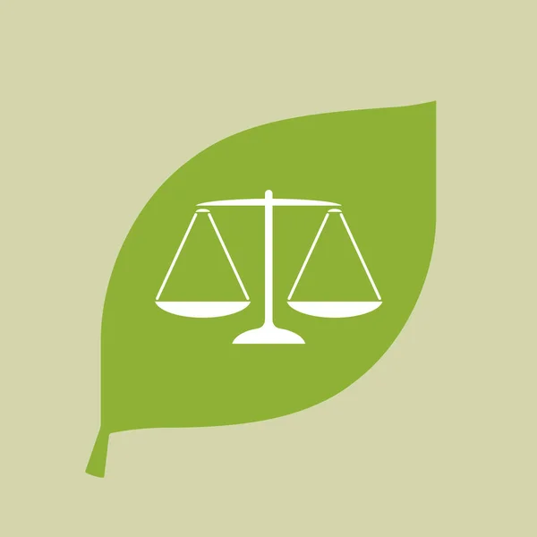 Ícone de folha verde vetorial com um sinal de balança de peso justiça — Vetor de Stock