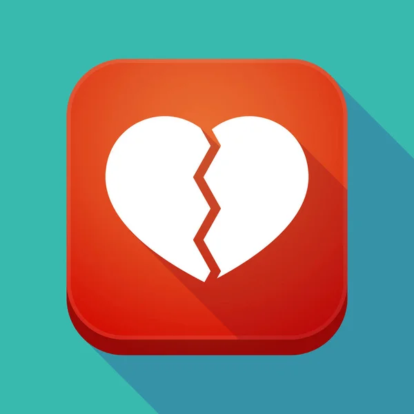 Long shadow app icon with a broken heart — Stock Vector