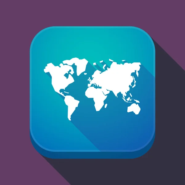 Longue icône de l'application ombre avec une carte du monde — Image vectorielle