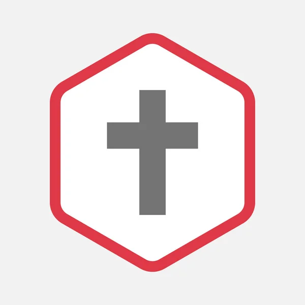 Geïsoleerde zeshoek met een christelijk kruis — Stockvector
