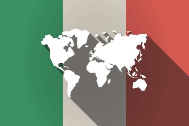 Uzun gölge İtalya bayrağı ile bir Dünya Haritası