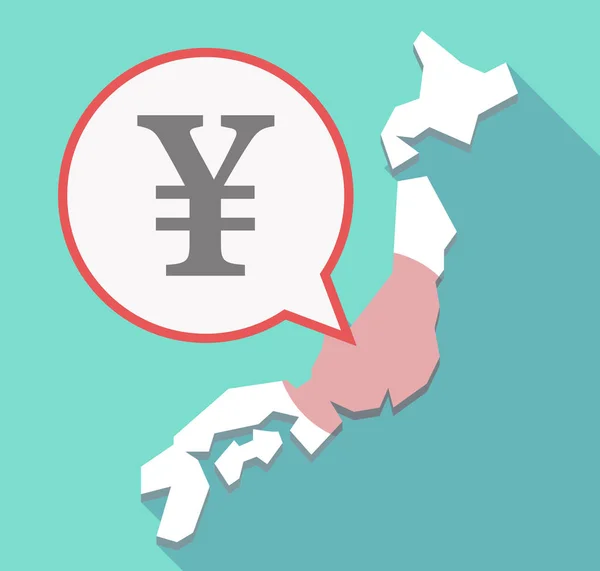 Lange schaduw Japan kaart met een yen-teken — Stockvector