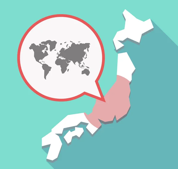 Mapa longo do Japão sombra com um mapa do mundo — Vetor de Stock