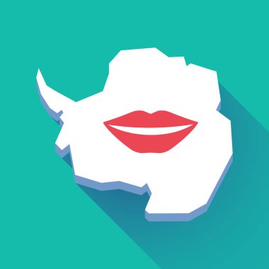 Bir kadın ağız gülümseyen uzun gölge Antarktika harita 