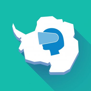 Uzun bir sanal giyen bir kadın baş ile gölge Antarktika harita