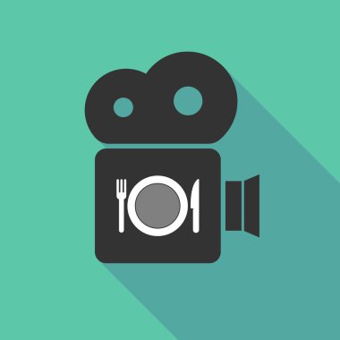 Bir tabak, bıçak ve çatal simgesi kamerayla uzun gölge