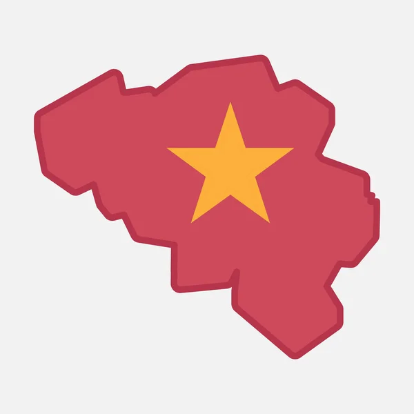 Carte isolée de la Belgique avec l'étoile rouge du communisme — Image vectorielle