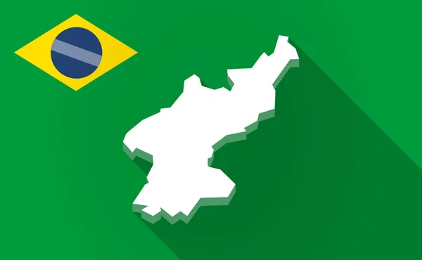 Lange schaduw Brazilië kaart met de kaart van Noord-Korea — Stockvector