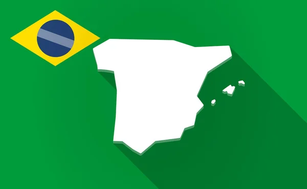 Hosszú árnyék Brazília Térkép a térképen Spanyolország — Stock Vector