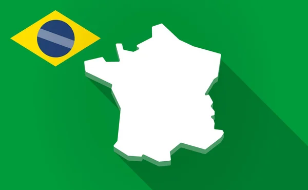 Lange schaduw Brazilië kaart met de kaart van Frankrijk — Stockvector