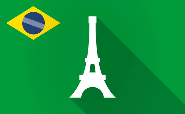 Långa skugga Brasilien karta med Eiffeltornet — Stock vektor