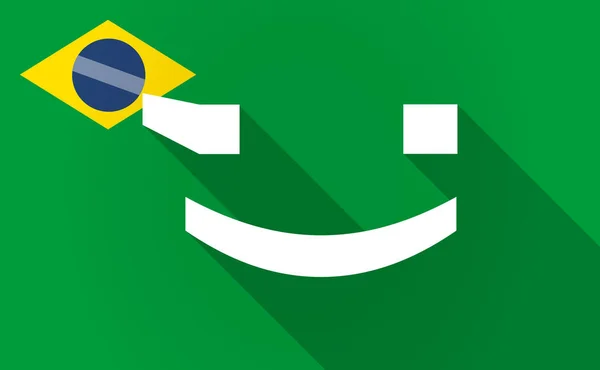 Longa sombra Brasil mapa com um piscadela texto rosto emoticon — Vetor de Stock