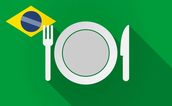 Longa sombra Brasil mapa com um prato, faca e um ícone de garfo —  Vetores de Stock