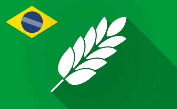 Langer Schatten Brasilien-Karte mit einem Weizenpflanzensymbol — Stockvektor