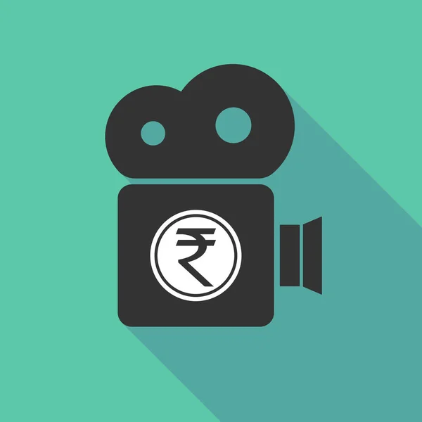 Long shadow camera with  a rupee coin icon — Stock Vector